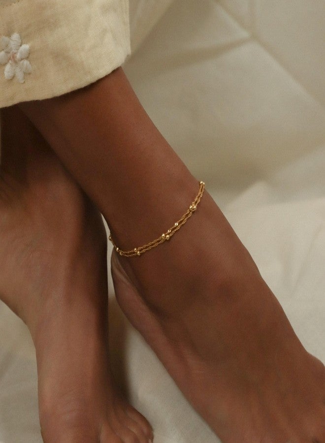 KICKGY Gold Anklets for Women Waterproof, 14K Gold Plated Wave Beaded Anklets Dainty Gold Ankle Bracelets for Women Plus Size Cute Beach Anklets Summer Simple Gold Jewelry for Women Gifts - Image 2